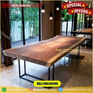 Meja makan trambesi kaki besi meja makan modern Furniture Jepara