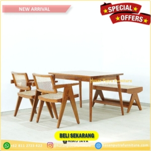 Kursi Makan Kursi Makan Kayu Jati   Set Kursi Makan + Bench – Kursi Makan