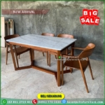 Meja Makan Marmer Meja Makan Marmer Carara 140×80 Kursi Makan Jati – DP 50%