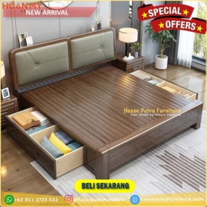 Dipan klasik kayu jati headboard jok tempat tidur laci