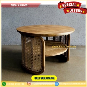 meja rotan jati bulat ruang tamu Furniture Jepara