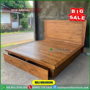 Tempat Tidur Jati 160×200 Alas Full Blok Dipan Jati Minimalis Laci 2