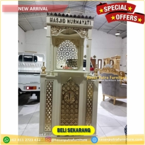 Mimbar masjid besar finishing duco putih mimbar kayu jati