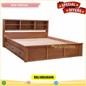 ranjang tempat tidur laci minimalis kayu jati grade A mewah natural