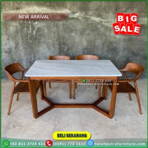 Meja Makan Marmer Meja Makan Marmer Carara 140×80 Kursi Makan Jati – DP 50%