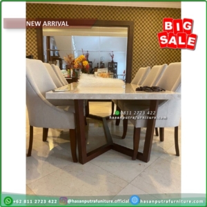 Meja Makan Marmer 200 x 100 Kursi 6 Meja Makan Marmer Cream