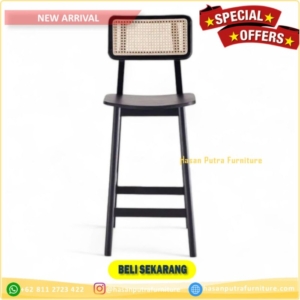 Kursi Bar Kayu Jati Barstool Minimalis Retro  Kursi Cafe Natural Black