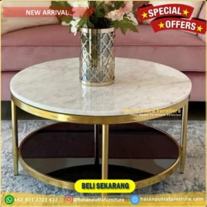 meja coffee table marmer dan kaca bulat diameter 70x70cm