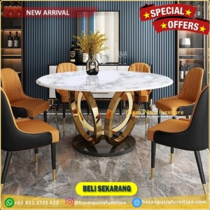 set meja kursi makan minimalis top table marmer bundar