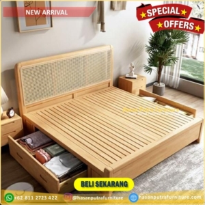 Tempat tidur  laci  alami dipan kayu jati