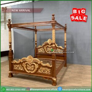 Tempat Tidur Jati 160x200 Ukiran Jepara Model Kanopi - Gambar 3