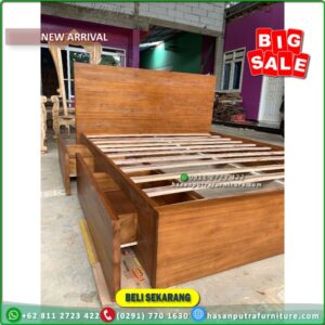 Tempat Tidur Jati 160x200 Laci 2 Divan Dipan Jati Minimalis - Gambar 3