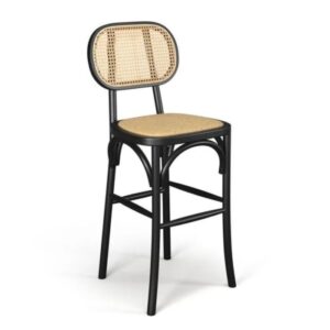 Kursi Bar Kayu Jati Natural Black Barstool Retro Kursi Cafe Rotan asli - Gambar 2