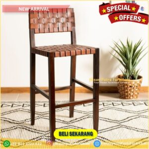 Kursi bar kayu jati anyaman kulit asli kursi bar  Furniture Jepara