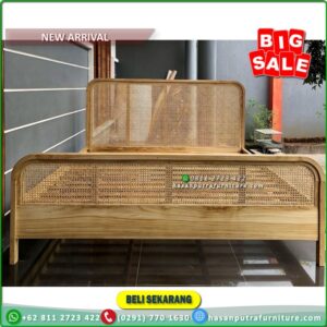 Tempat Tidur Jati 160x200 Kombinasi Rotan Dipan Minimalis Dipan Jati - Gambar 3