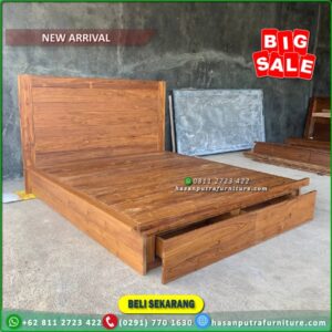 Tempat Tidur Jati 160x200 Alas Full Blok Dipan Jati Minimalis Laci 2 - Gambar 3