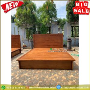 Tempat Tidur Jati Laci 2 Alas Full Kayu Dipan Divan Jati 160x200 - Gambar 2