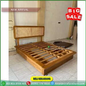 Tempat Tidur Jati Tempat Tidur Jati Rotan Dipan Minimalis Dipan Jati - Gambar 4