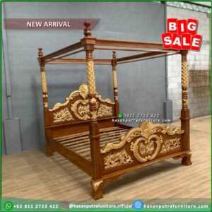 Tempat Tidur Jati 160x200 Ukiran Jepara Model Kanopi - Gambar 4