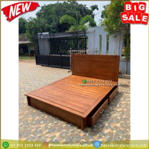 Tempat Tidur Jati Laci 2 Alas Full Kayu Dipan Divan Jati 160x200 - Gambar 5