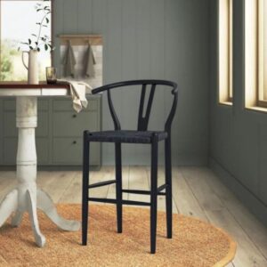 Kursi Bar Kayu Jati Anyaman Tali  Barstool  Retro  Kursi Cafe Black - Gambar 5