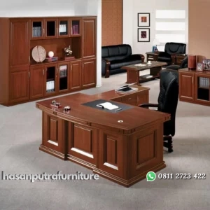 Meja kerja terbaru finishing natural meja kerja L pintu samping Indonesia Furniture