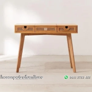 Meja konsul kayu jati kombinasi rotan alami finishing natural Indonesia Furniture