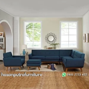 Set sofa kayu jati sofa tamu L dengan meja Indonesia Furniture