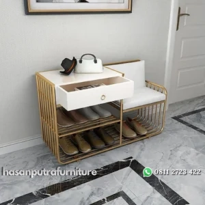 Kursi santai rangka besi rak sepatu dengan laci Indonesia Furniture