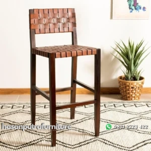 Kursi bar kayu jati anyaman kulit asli kursi bar terbaik Indonesia Furniture