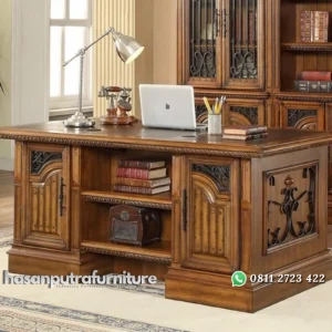 Meja kantor klasik kayu jati meja kerja ukiran elegan Indonesia Furniture