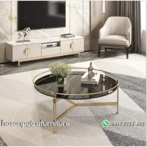 meja tamu / coffee table round top marble new model populer Indonesia Furniture