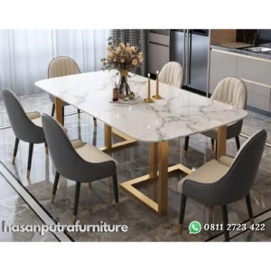 Set kursi makan kaki besi terbaik meja makan marmer mewah Indonesia Furniture