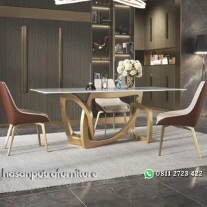 meja makan / dinning tables rans gold hairline top marble premium Indonesia Furniture