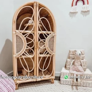 Rak buku terbaru rotan alami penyimpanan rotan alami lengkung Indonesia Furniture
