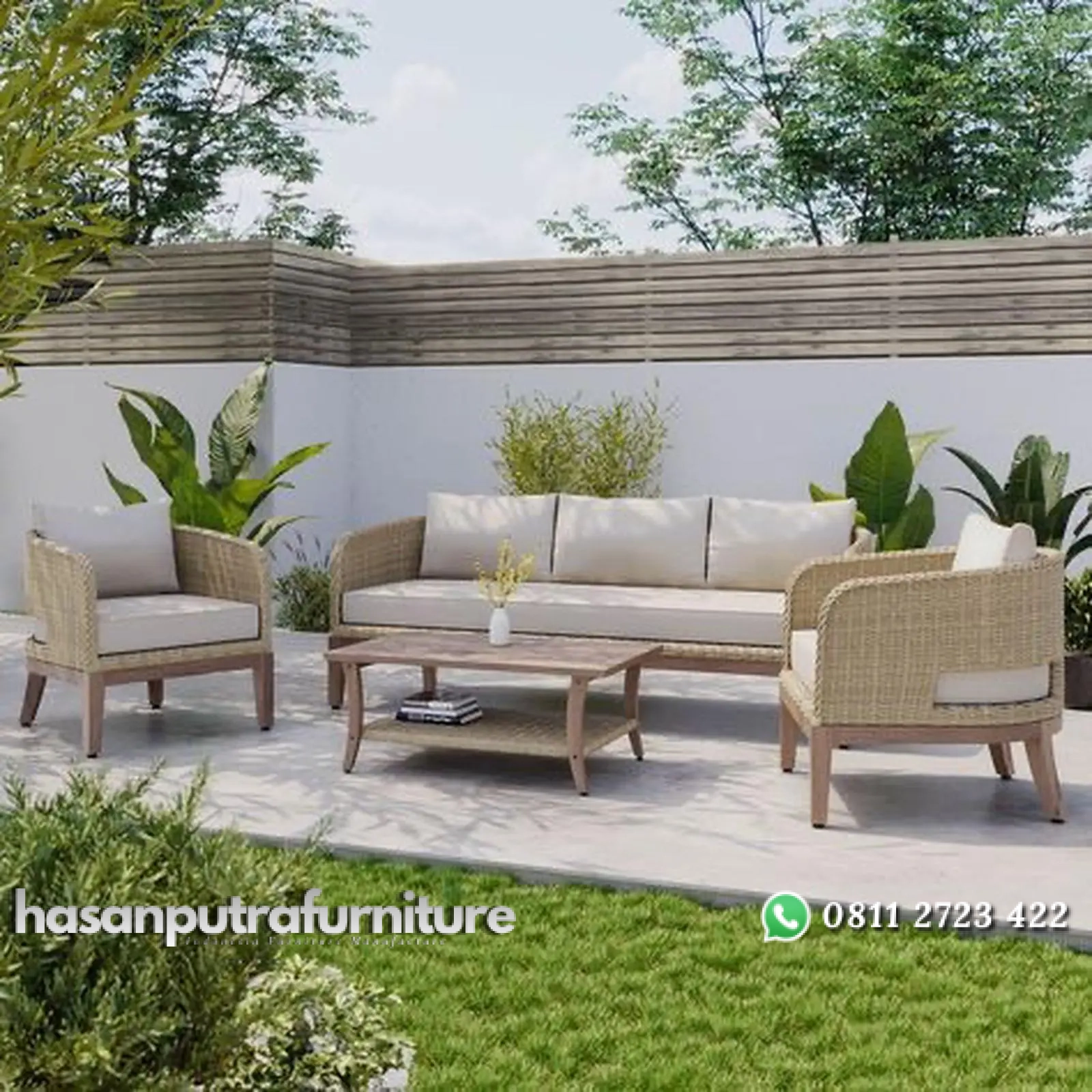 Sofa rotan outdoor kayu jati kombinasi rotan sintetis dengan bantalan Indonesia Furniture 1 Sofa rotan outdoor kayu jati kombinasi rotan sintetis dengan bantalan Indonesia Furniture