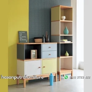 Rak buku cantik kayu jati bufet buku kekinian Indonesia Furniture