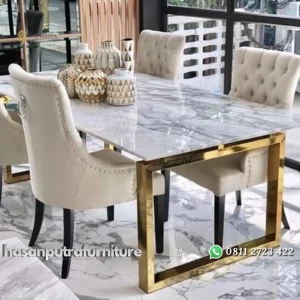meja makan / dinning table stainless gold top marble populer Indonesia Furniture