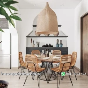 Kursi makan rotan alami kaki besi kursi makan rotan terbaik Indonesia Furniture