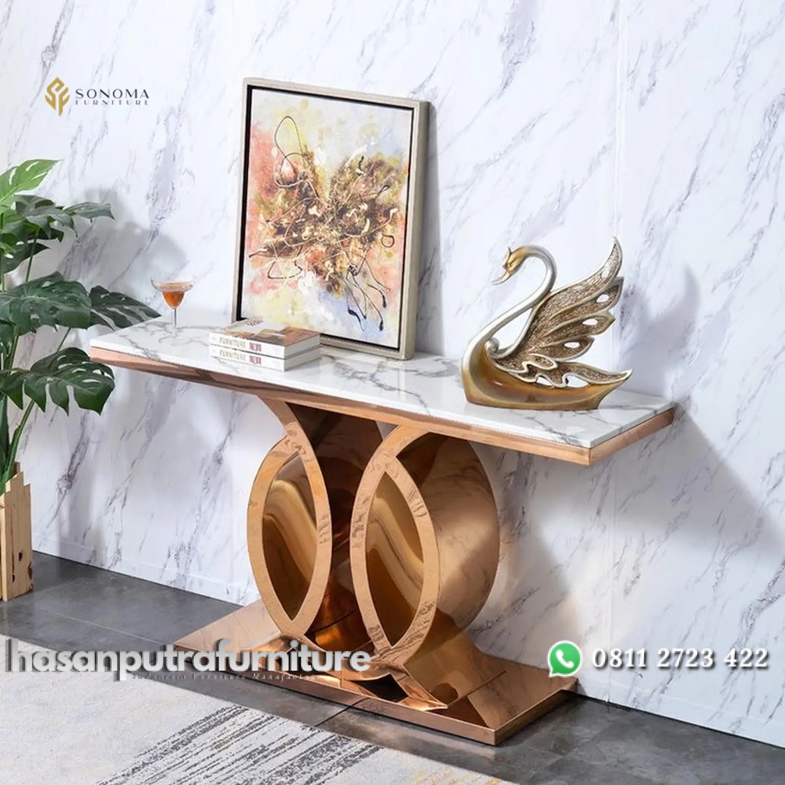 meja konsul / console table premium modern luxury stainless gold mirror top marmer asli Indonesia Furniture 1 meja konsul / console table premium modern luxury stainless gold mirror top marmer asli Indonesia Furniture