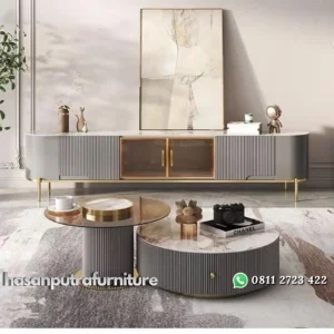 meja tamu modern salur premium stainless gold mix marmer satu set Indonesia Furniture