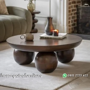 Coffe table kayu jati solid meja tamu bundar mewah Indonesia Furniture