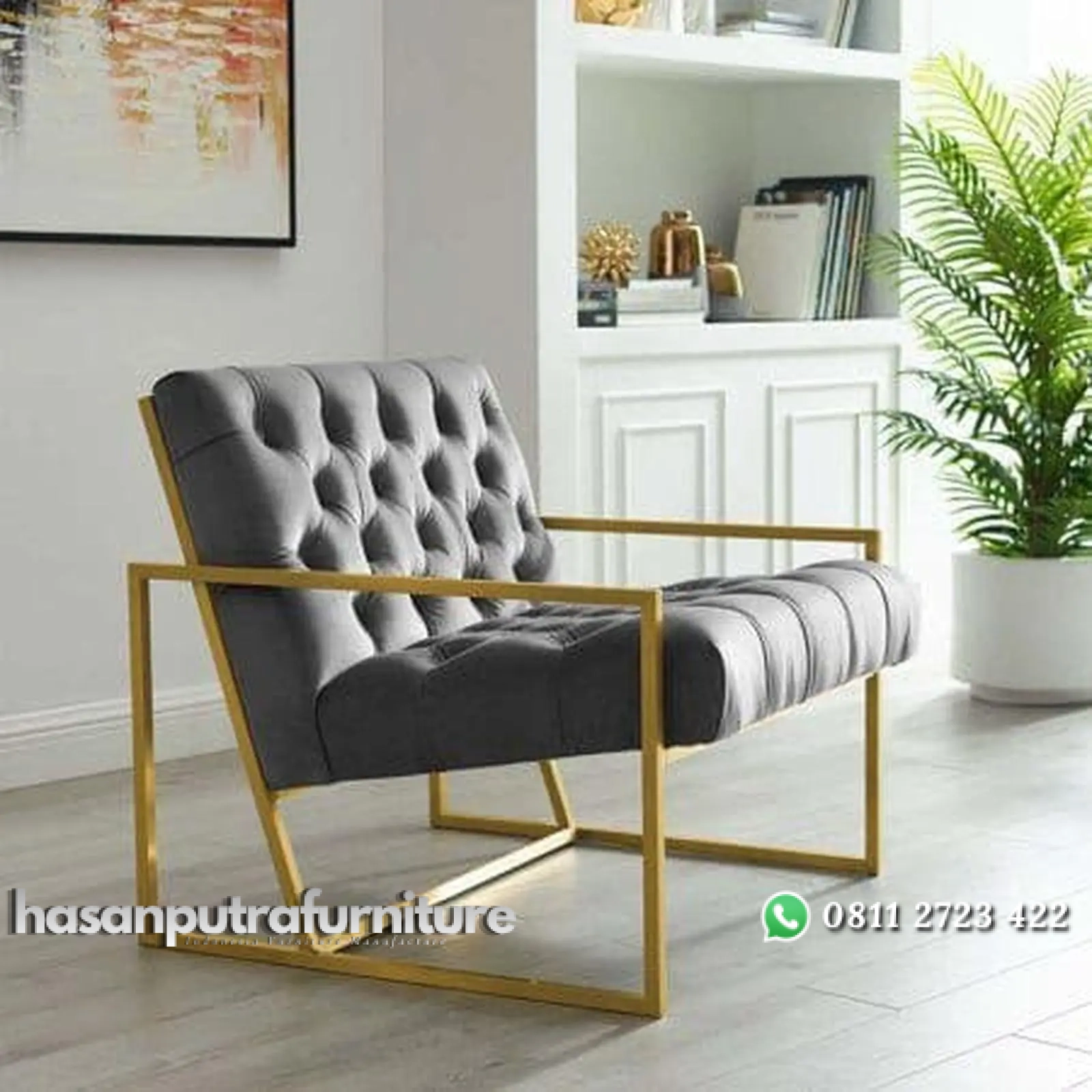 Kursi santai rangka besi finishing gold dudukan busa tebal Indonesia Furniture 1 Kursi santai rangka besi finishing gold dudukan busa tebal Indonesia Furniture
