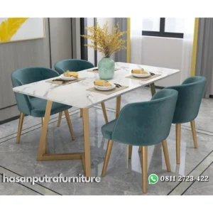 Set meja makan besi top marmer kursi makan modern terbaru Indonesia Furniture