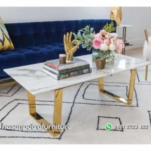 Meja sofa kaki stainles gold top marmer white carara meja tamu modern Indonesia Furniture