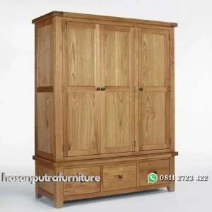 Lemari pakaian pintu 3 kayu jati finishing blecing Indonesia Furniture