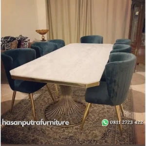 meja makan / dinning table stainless gold top marble premium K 8 Indonesia Furniture