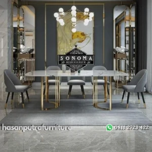 meja makan stainless gold glosy marmer carara ( sofa murah, kursi) Indonesia Furniture