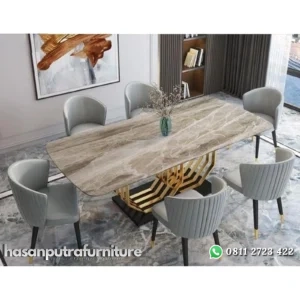 meja makan / dinning table premium model stainless mix top marble Indonesia Furniture