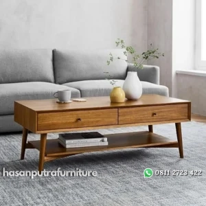 Meja tamu kayu jati terbaru meja sofa kombinasi laci Indonesia Furniture